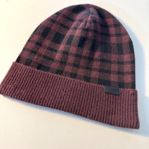 Coach Wool Blend Plaid Oxblood Red Beanie Women's One Size Preppy Warm Soft